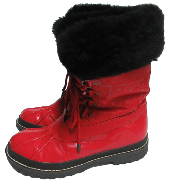 Coach Leonora Red Patent Leather Shearling Snow Boots Women’s 8B - Picture 3 of 9